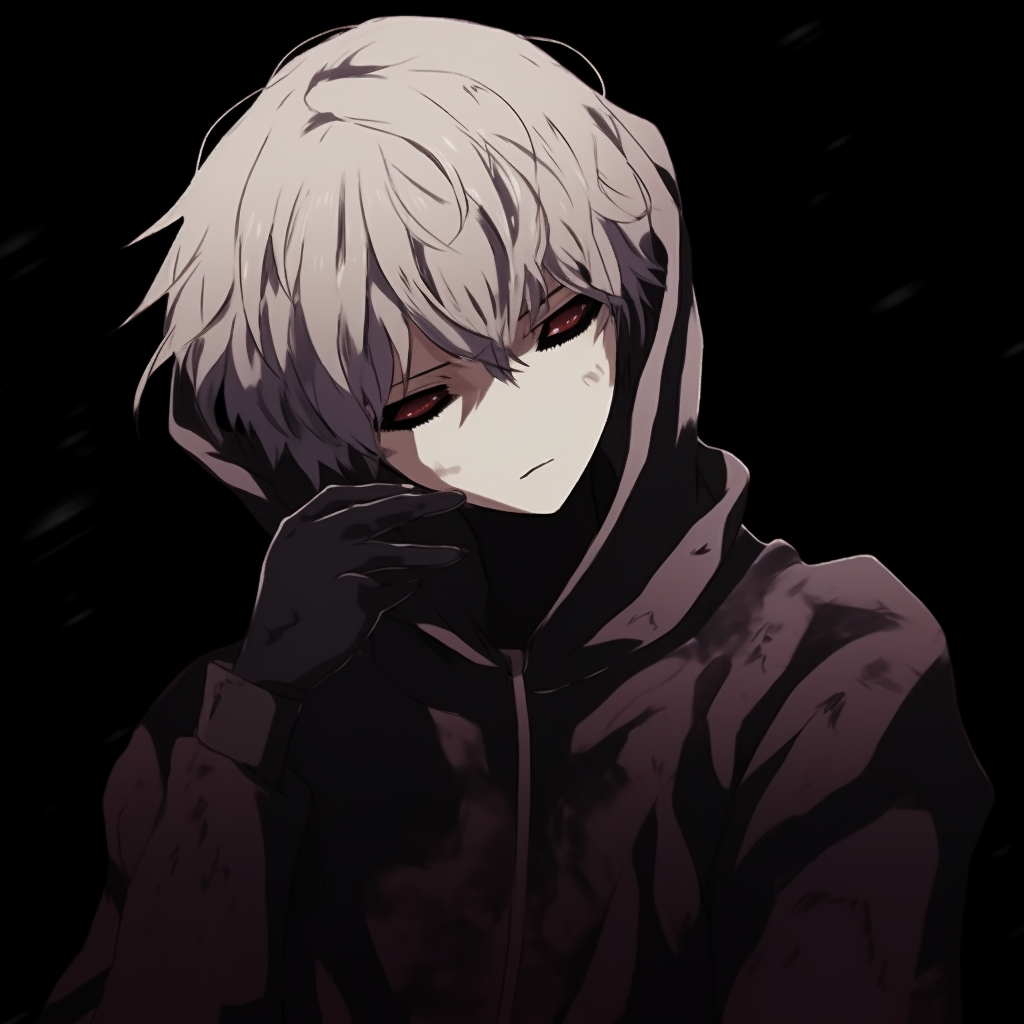 A silhouette of Kaneki Ken from Tokyo Ghoul, with his signature mask and a monochrome theme. aesthetic anime characters pfp