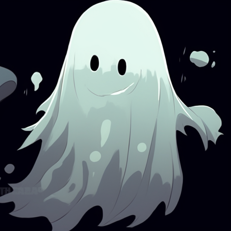 Two ghost characters in a jovial pose, bursting with vibrant colors, sharing a hearty laugh. popular matching ghost pfp halloween theme trends pfp for discord.