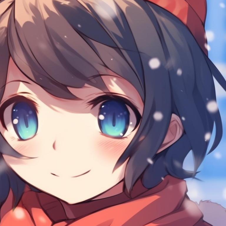 Two characters gazing at falling snow, soft lighting and warm scarves. christmas matching pfp ideas pfp for discord.