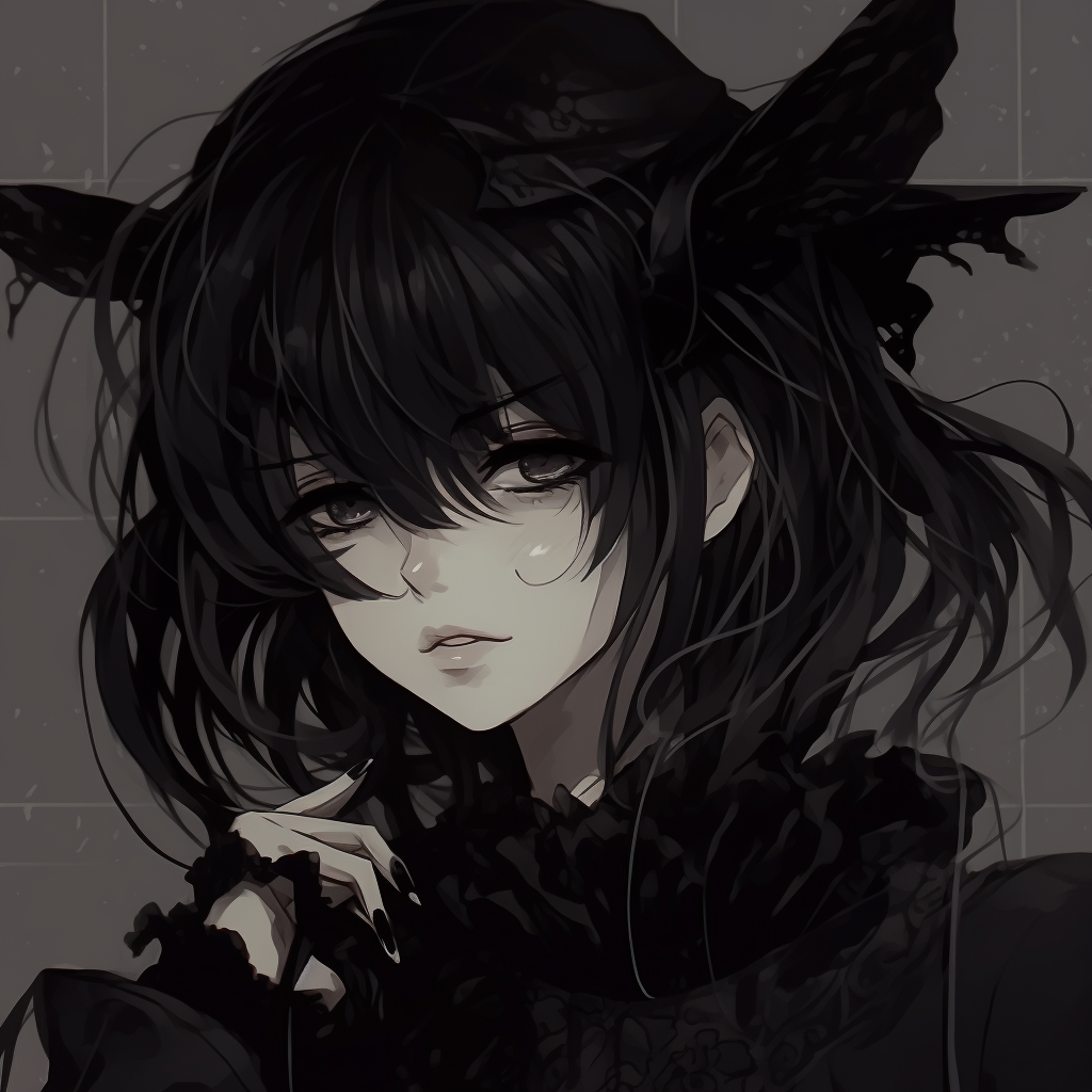 Anime Gothic Lolita, heavily shaded with dark colors anime pfp dark aesthetic style pfp for discord.