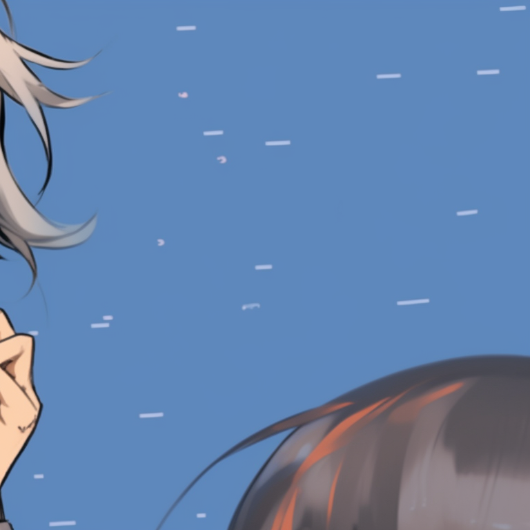 Two characters in mechanical accessories, neutral colors and high-tech details, staring at each other. anime pfp matching in 2023 pfp for discord.