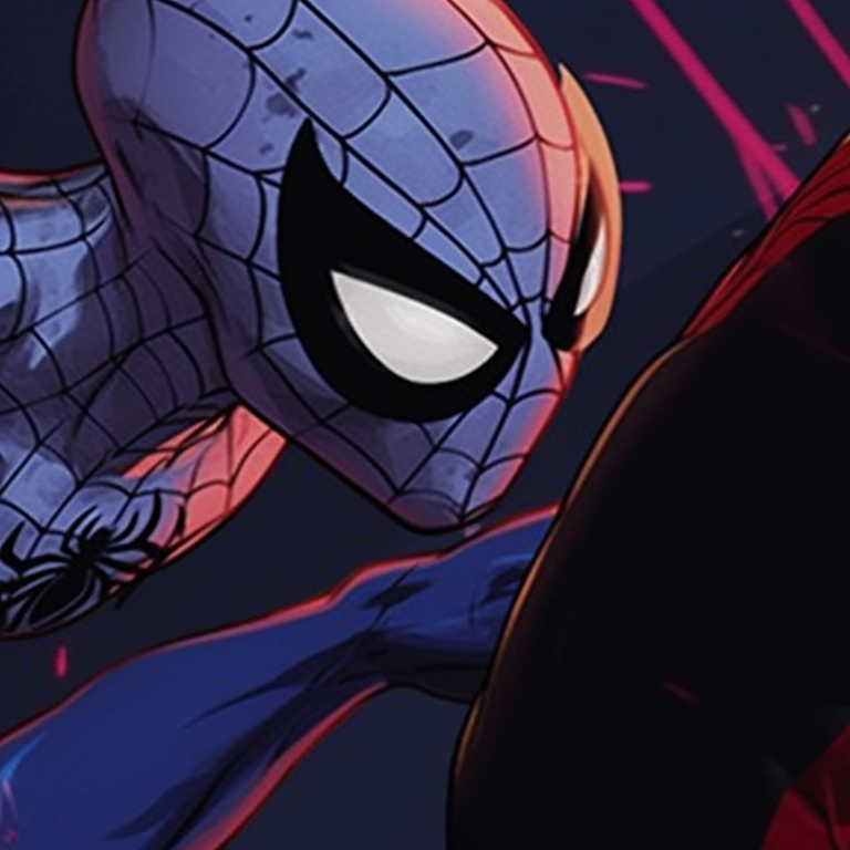 Spiderman and Venom locked in battle, sharp lines and vibrant colors, highlighting tension. spiderman matching pfp fan art pfp for discord.