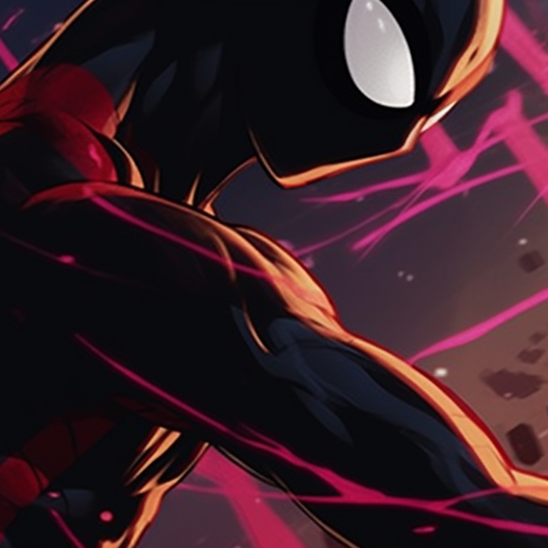 Spiderman and Venom locked in battle, sharp lines and vibrant colors, highlighting tension. spiderman matching pfp fan art pfp for discord.