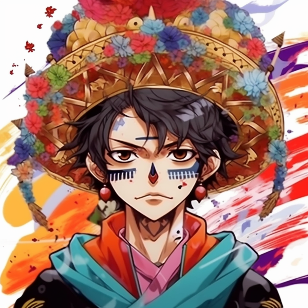 A traditional samurai shaded with vibrant Mexican colors, and precise linework. awesome mexican anime pfp concepts pfp for discord.