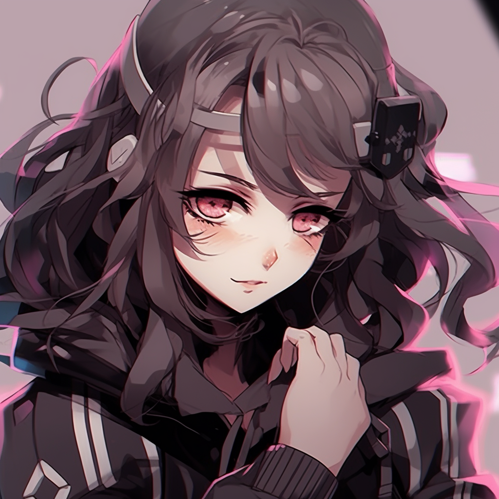 Egirl character depicted with a glamorous stare, vibrant neon colors with sharp contrasts. trendy egirl anime pfp pfp for discord.