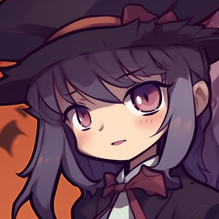 Two characters dressed in cute ghoul costumes, stylized art style with bold lines and expressive poses. anime inspired thanksgiving matching pfp halloween theme pfp for discord.