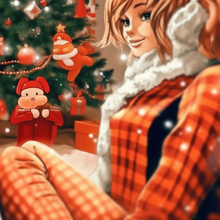 Two characters in preppy Christmas outfits, vivid colors and warm tones, facing each other. essential matching preppy christmas pfp for the season pfp for discord.