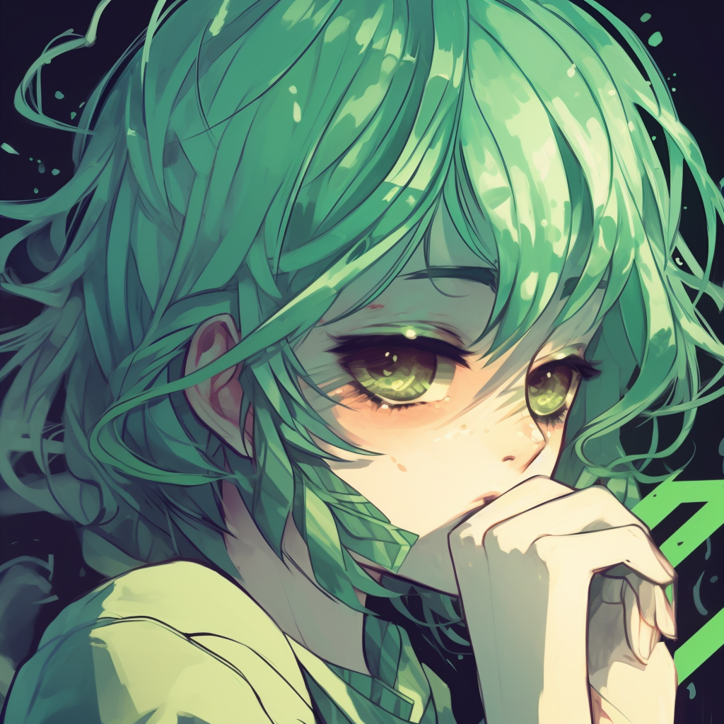 Anime character with green hair and celestial accessories, noted for vibrant colors and intricate details on accessories green anime pfp vibrant designs