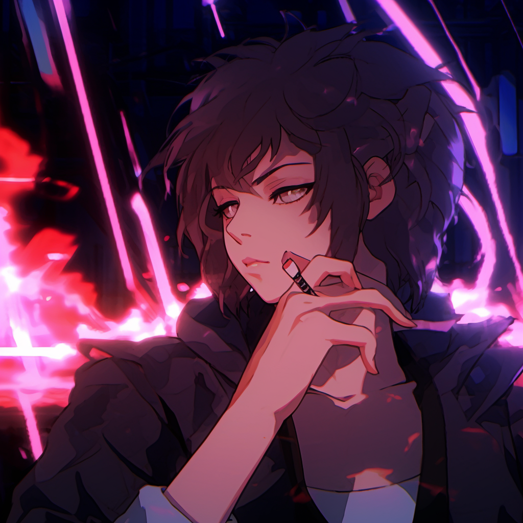Anime girl surrounded by neon lights and cyberpunk colors. best animated pfp for discord