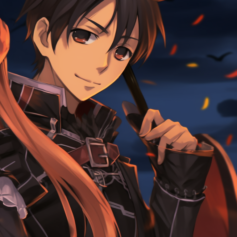 Kirito and Asuna depicted as vampire twins, dark colors and vivid contrasts. kirito and asuna matching halloween pfp pfp for discord.