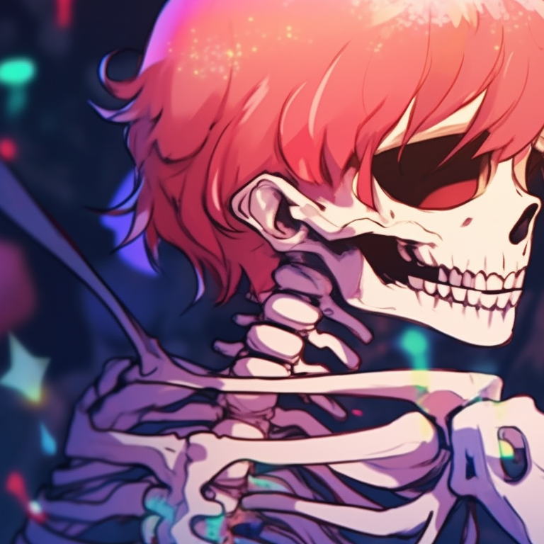 Two skeleton characters, vivid colors and animated movement, mistletoe above. matching christmas pfp skeleton kissing - animated display pfp for discord.