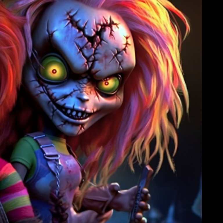 Chucky and Tiffany, intense gazes, detailed and realistic style. matching pfps with chucky and tiffany halloween theme pfp for discord.