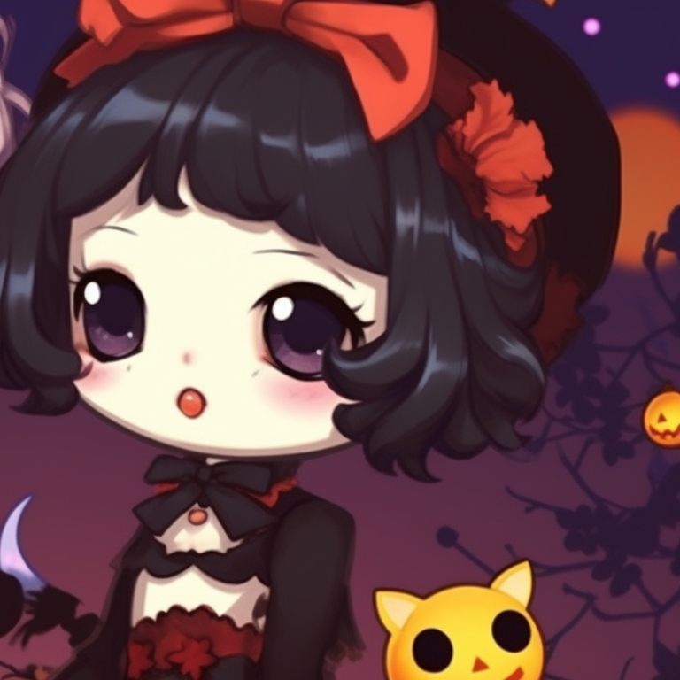 Two characters with contrasting auras, one seems whimsically playful, while the other appears more serious, but both share the same Halloween theme. my melody matching pfp halloween theme makeup pfp for discord.
