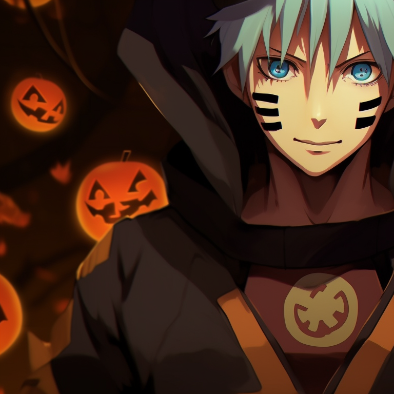 Two Naruto characters side by side, featuring Halloween-themed costumes and creepy elements in the background. naruto pfp halloween aesthetics pfp for discord.