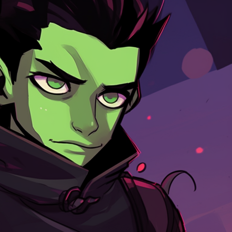 Close-up of Beastboy and Raven, using dark Halloween-themed colors. cartoon pfp beastboy and raven halloween pattern pfp for discord.