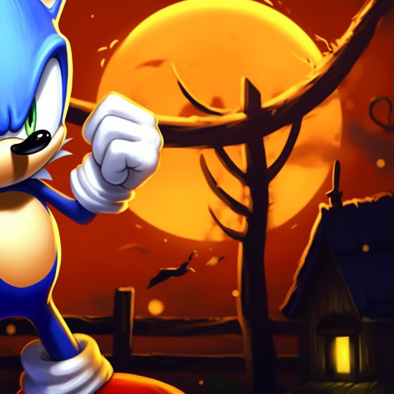 Sonic and Tails exploring a haunted house, heavy shadows with flashes of eerie green and purple. matching sonic and tails halloween pfp pfp for discord.