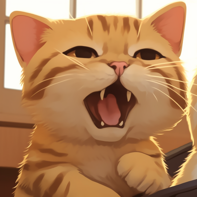 Two Maine Coon characters play-fighting, strong lines delineating the fur, cozy cottage-style kitchen in the background. cute cat illustration matching pfp pfp for discord.