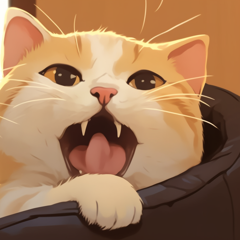 Two Maine Coon characters play-fighting, strong lines delineating the fur, cozy cottage-style kitchen in the background. cute cat illustration matching pfp pfp for discord.