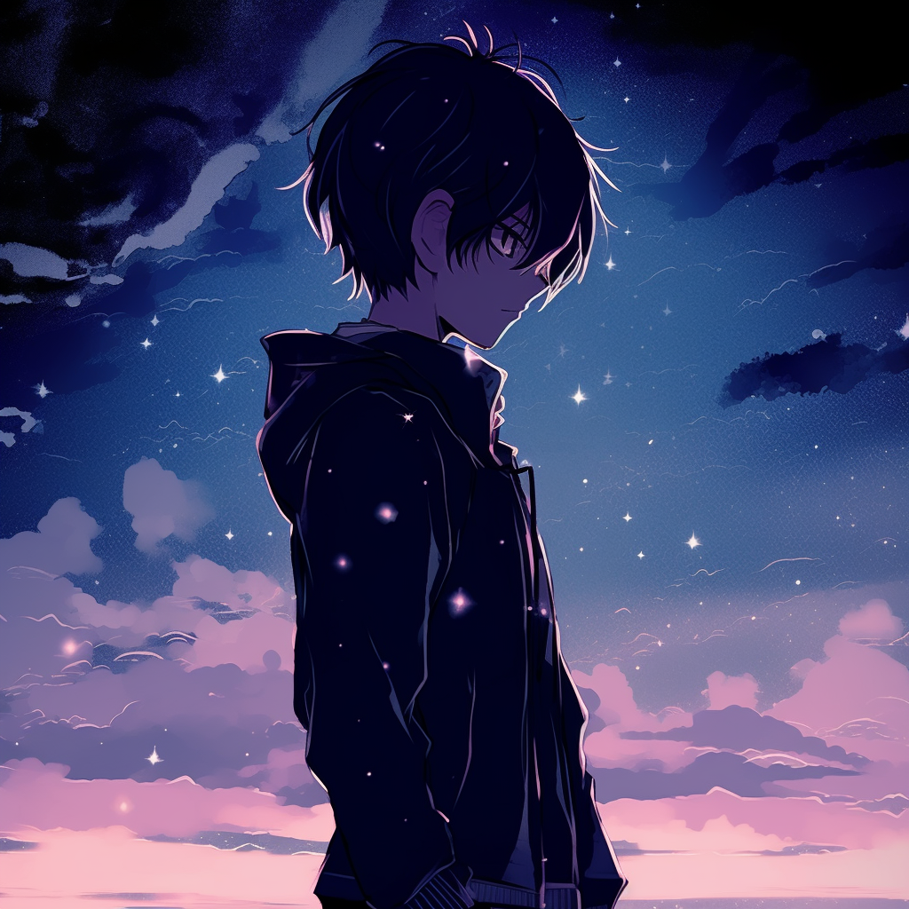 Anime character gazing at a vibrant night sky, with bright, glowing stars. pfp ideas for aesthetic anime pfp for discord.