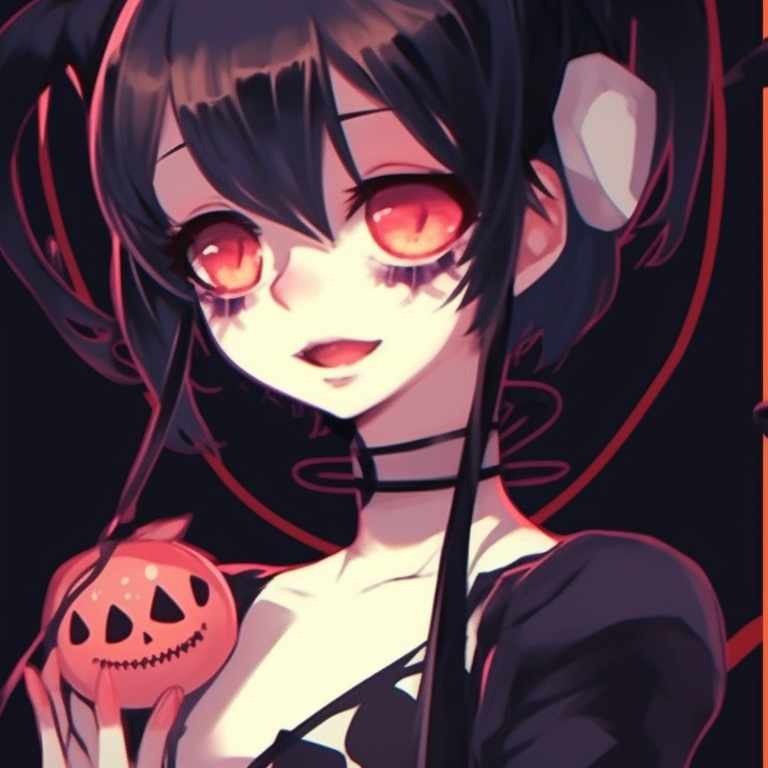 Two characters under a crescent moon, playing tricks, light saturated colors with dark outlines. hot matching pfp halloween theme aesthetics pfp for discord.