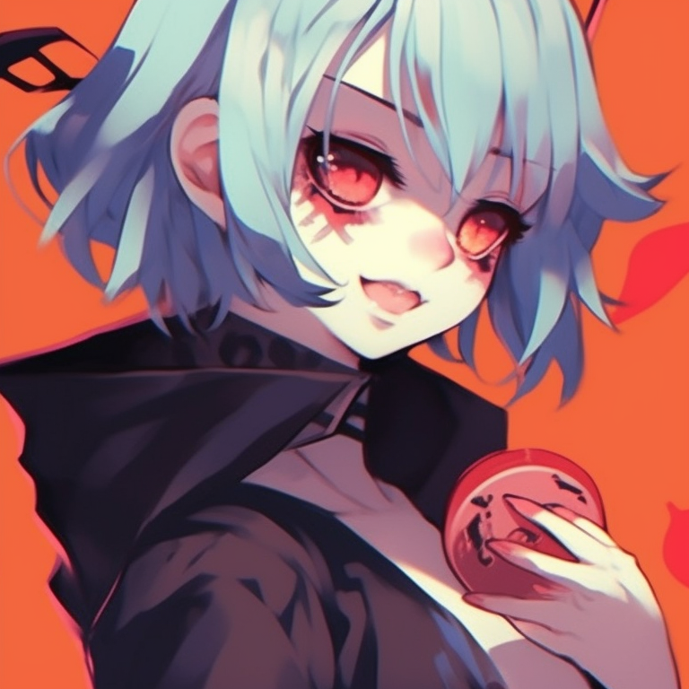 Two characters under a crescent moon, playing tricks, light saturated colors with dark outlines. hot matching pfp halloween theme aesthetics pfp for discord.