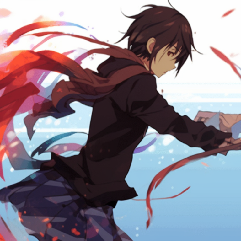 Two characters, dressed in heroic attire, standing back-to-back, pastel tones and soft shadows. delightful matching pfp gif pfp for discord.