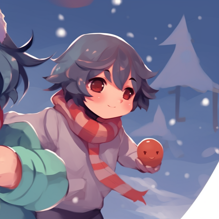 Two characters near a Christmas tree, detailed decorations and twinkling lights. creative matching christmas art pfp pfp for discord.
