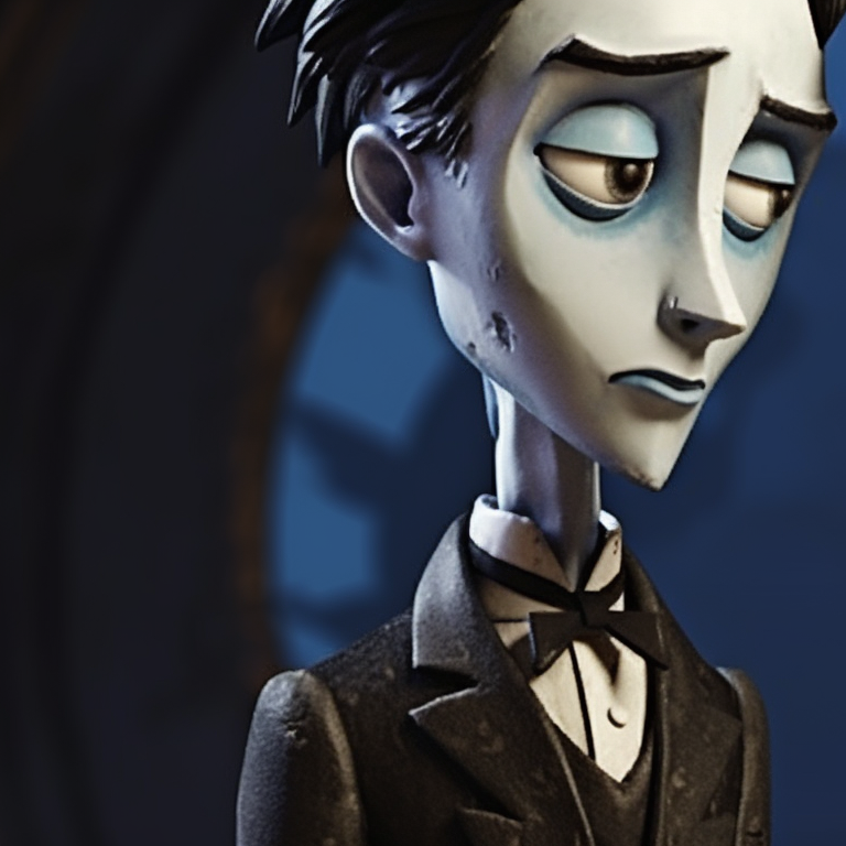 Two characters, corpse bride and groom, adorning their wedding attires, marked with Burton’s distinctive exaggerated and elongated features. burton's corpse bride matching pfp pfp for discord.