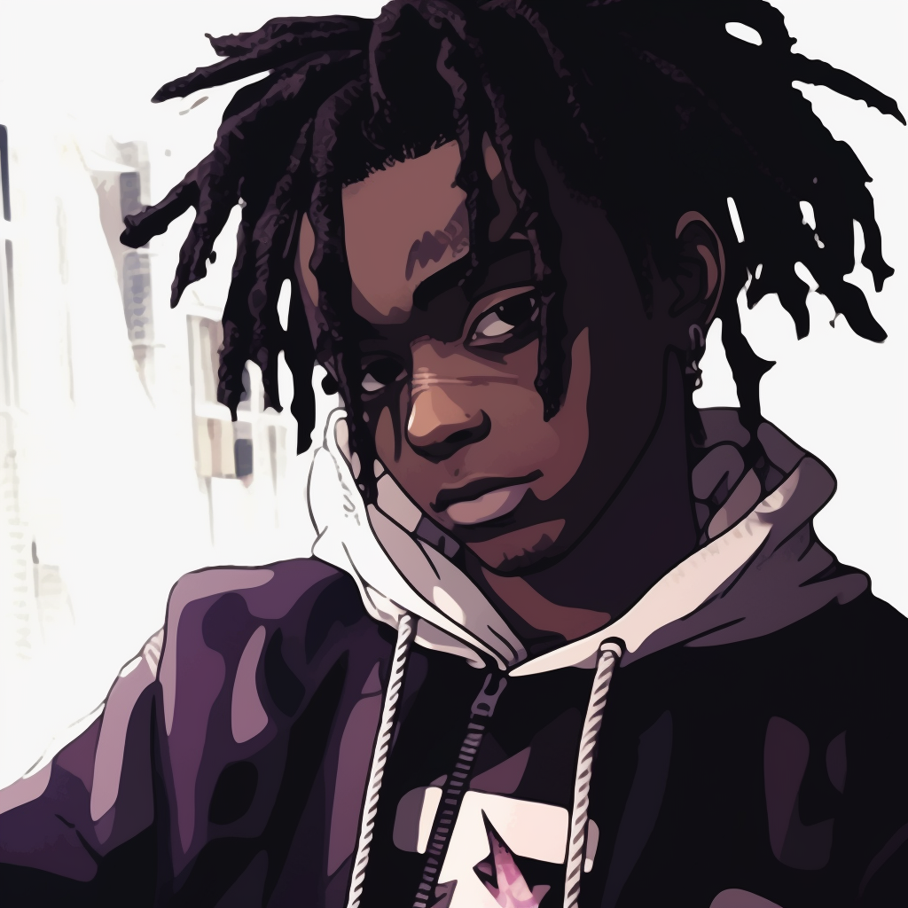Playboi Carti depicted in black and white anime style, making heavy use of shaded tones and high contrast. playboi carti aesthetic anime pfp