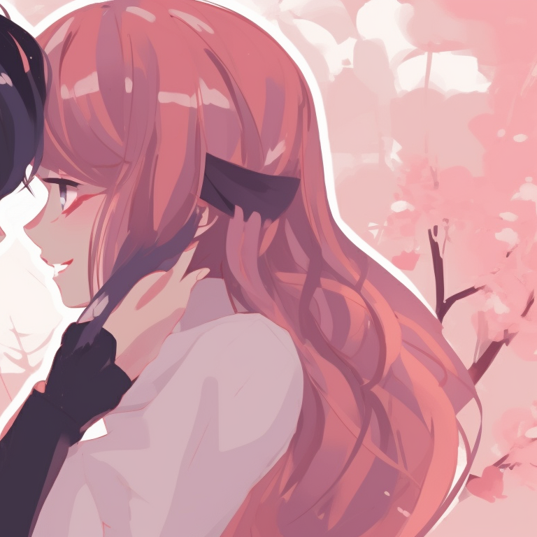 Two characters standing close, surrounded by hanging lanterns, warm light tones. aesthetic matching couple pfp pfp for discord.