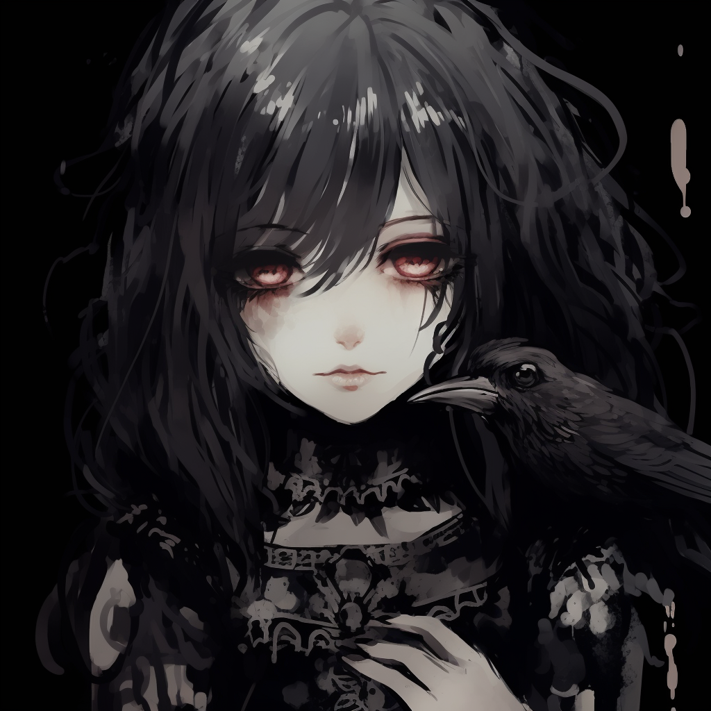 Side view of a gothic anime girl's face, displaying the unique stylization and detail in profile design. majestic gothic anime girl pfp