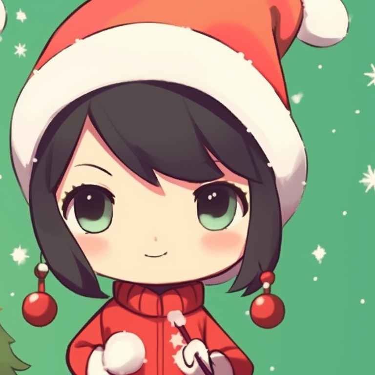 Two characters in winter scene, crisp whites and frosty blues, snowflakes decoration. cute matching christmas pfp cartoon pfp for discord.