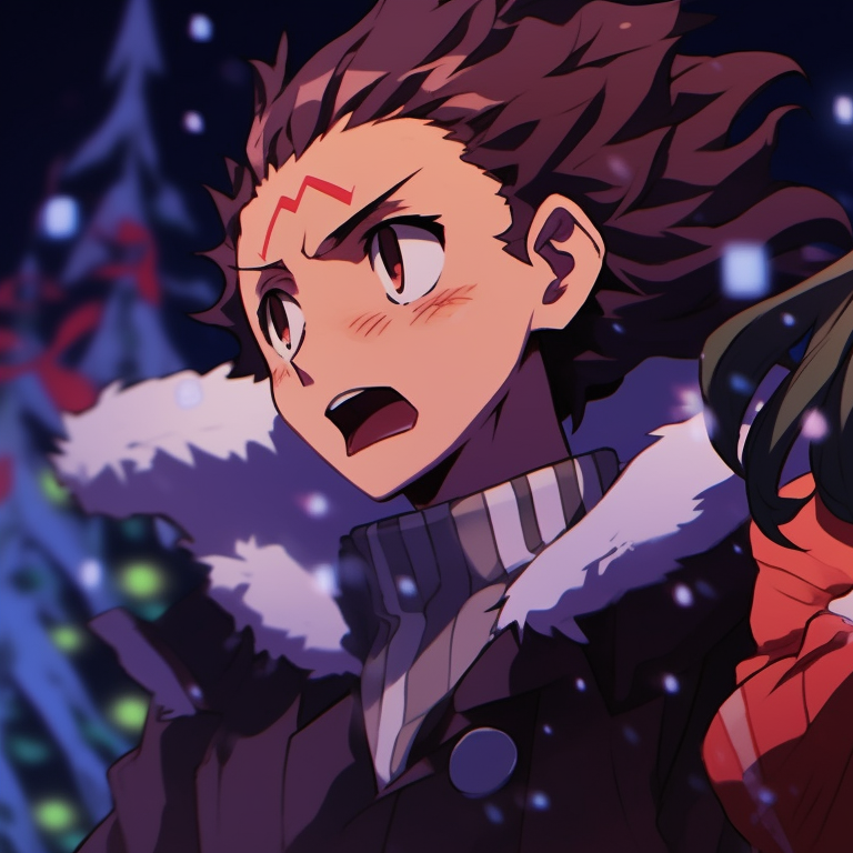 Nezuko and Tanjiro against a snowy backdrop, moonlit hues and soft glows. demon slayer christmas pfp ideas pfp for discord.