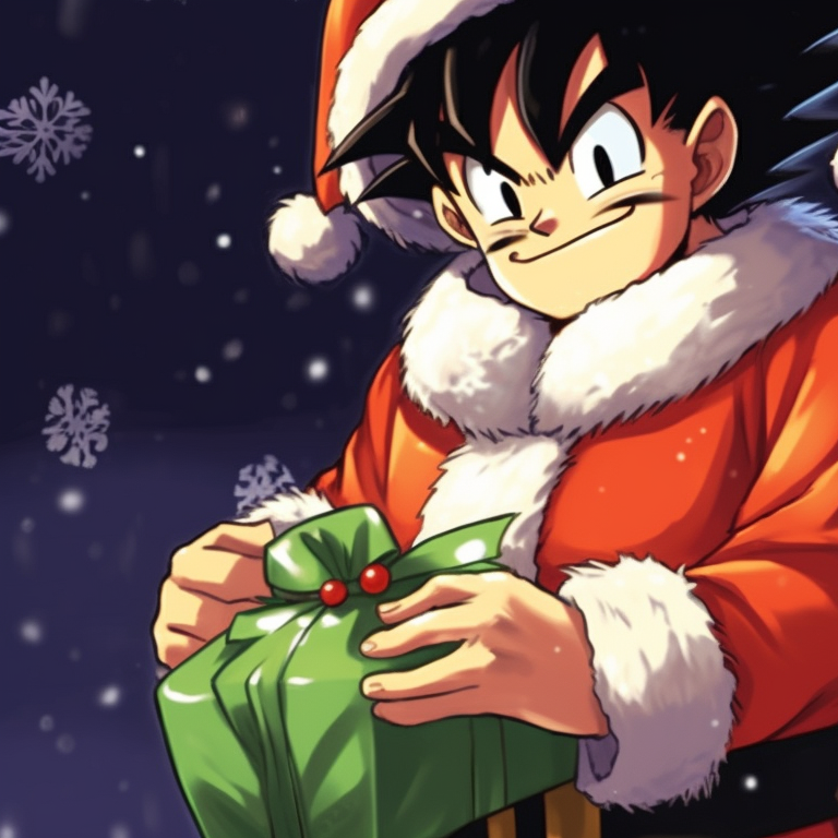 Two characters powering up, contrasting auras, and a Christmas themed background. best christmas dragon ball pfp for match pfp for discord.