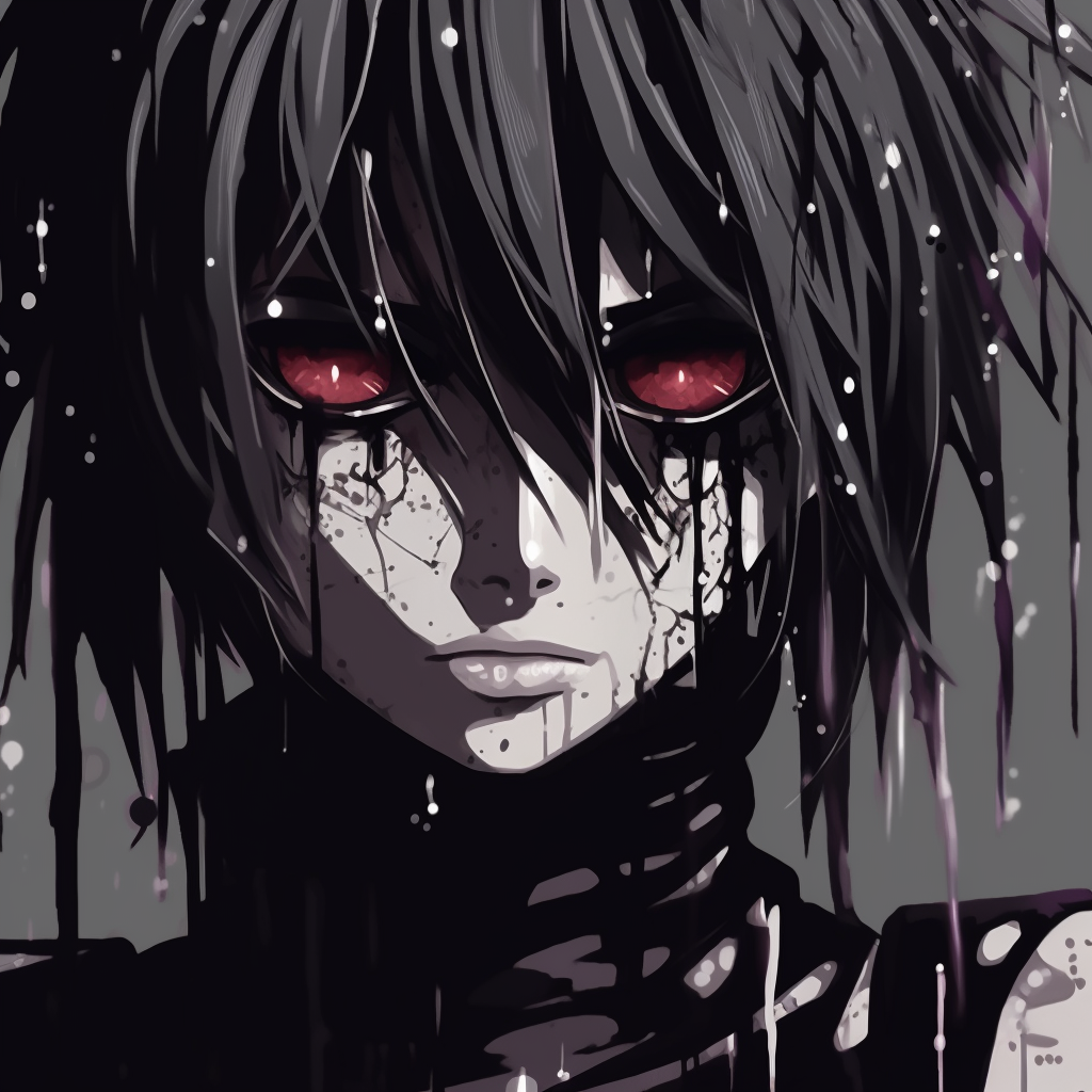 Zoomed detail on anime character's eyes with drip style art, focused detail and radiant colors. drippy anime pfp in hd quality pfp for discord.