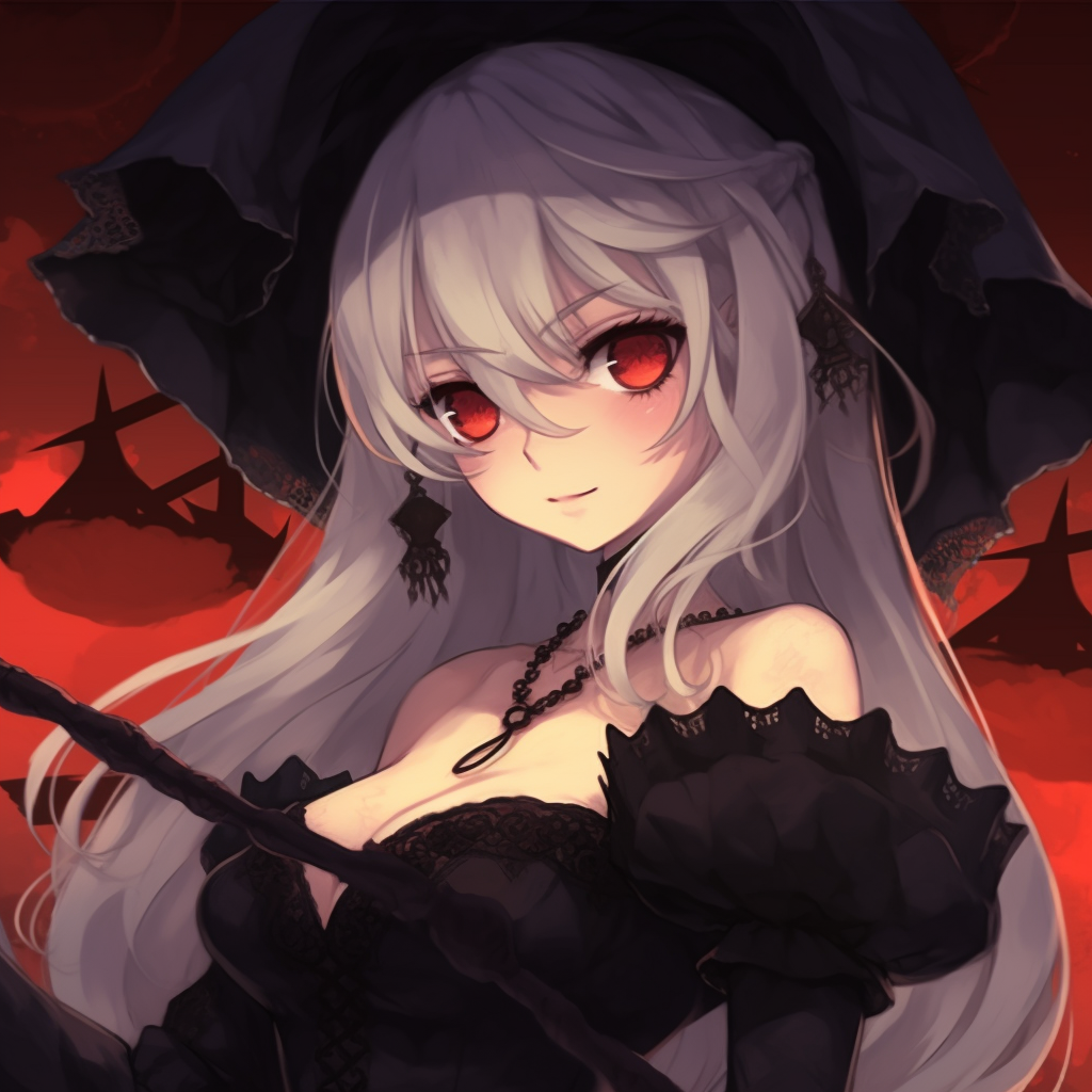 Anime vampire girl with bat wings, lots of black tones and sharp details. halloween pfp anime girls
