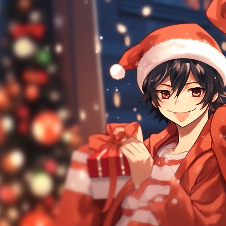 Two characters cozily wrapped in winter attires, snowy night backdrop. trending preppy christmas pfp matches pfp for discord.