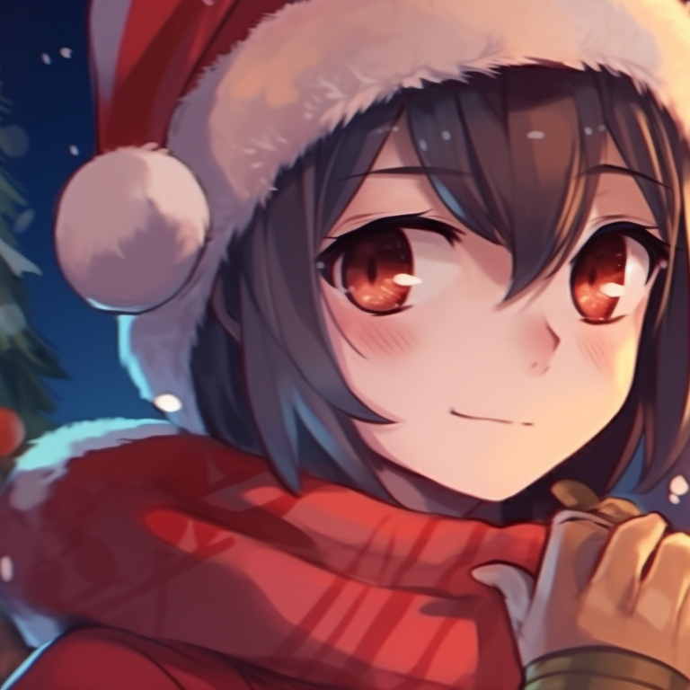 Two characters illuminated by the warm light of a holiday lantern, surrounded by snowflakes. trendy matching christmas pfp background designs pfp for discord.