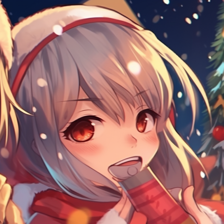 Two characters illuminated by the warm light of a holiday lantern, surrounded by snowflakes. trendy matching christmas pfp background designs pfp for discord.