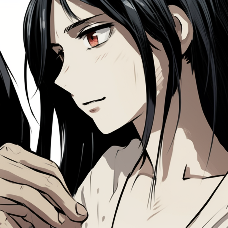 Lady K in intense expression, strong lines and contrasting colors lady k and the sick man matching pfp images pfp for discord.