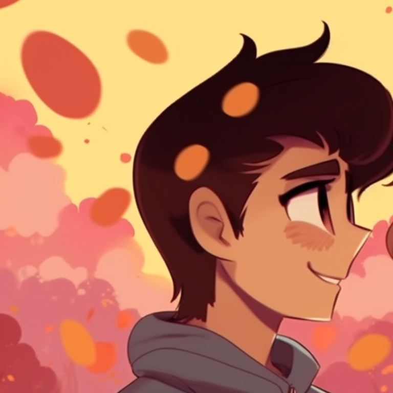 Two characters, pastel galaxies as a background, floating in a celestial getup. matching pfp for romantic cartoon couples pfp for discord.