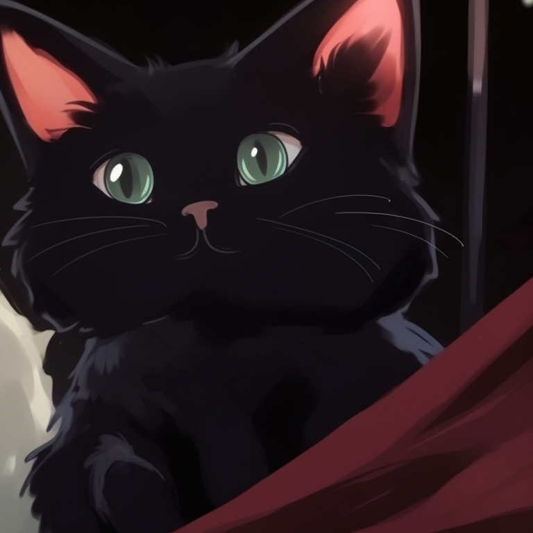 Two characters in black silhouette, eyes shine in the darkness, set against a Halloween-themed backdrop. cat pfp in halloween theme pfp for discord.