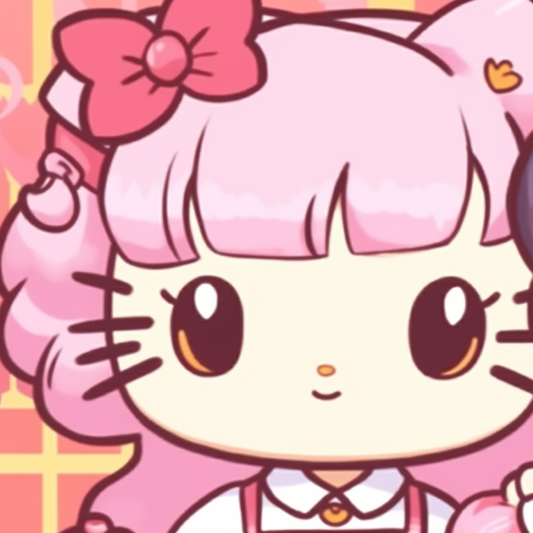 Hello Kitty characters in matching pajamas, displaying warm colors and shades, with a themed background. aesthetic hello kitty pfp matching pfp for discord.