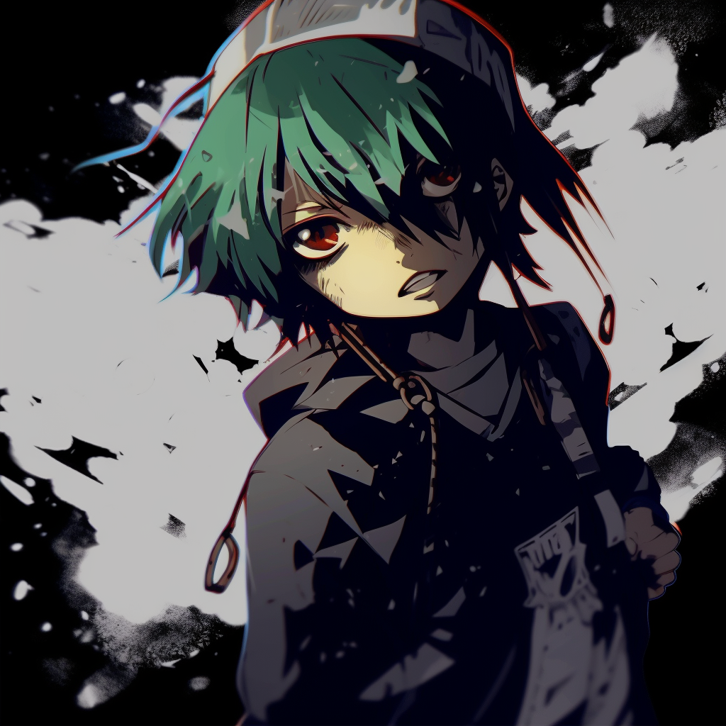 Deku in edgy, grunge style clothing, detailed shadows and high contrast. grunge anime aesthetic pfp
