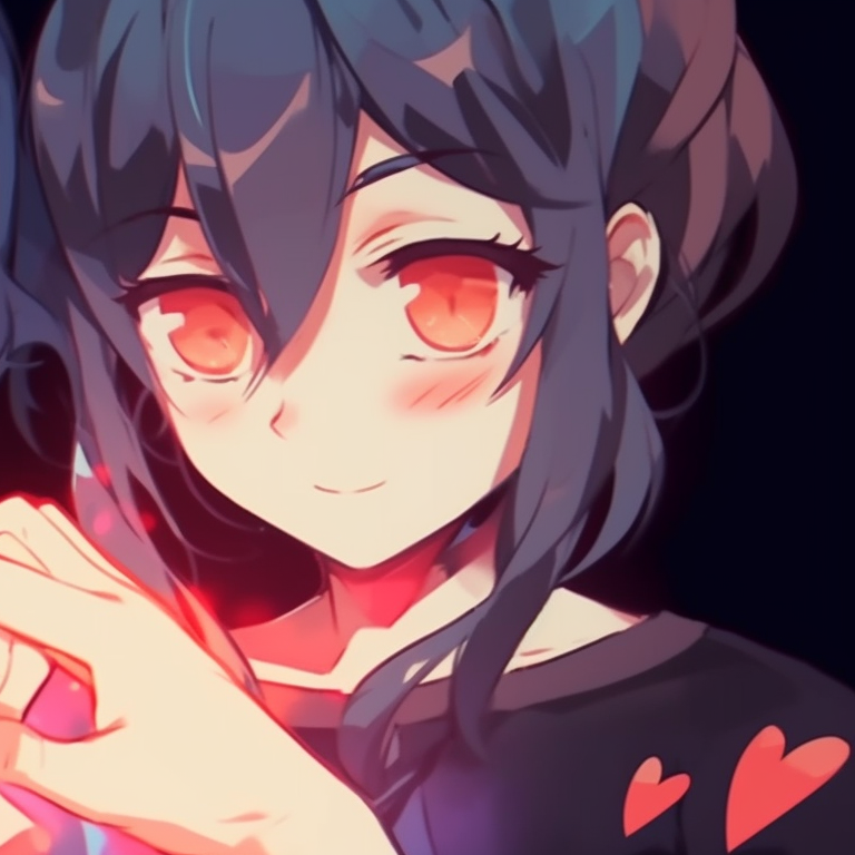 Two characters, vibrant colors, hands holding a shared heart. matching pfp for besties with quotes pfp for discord.