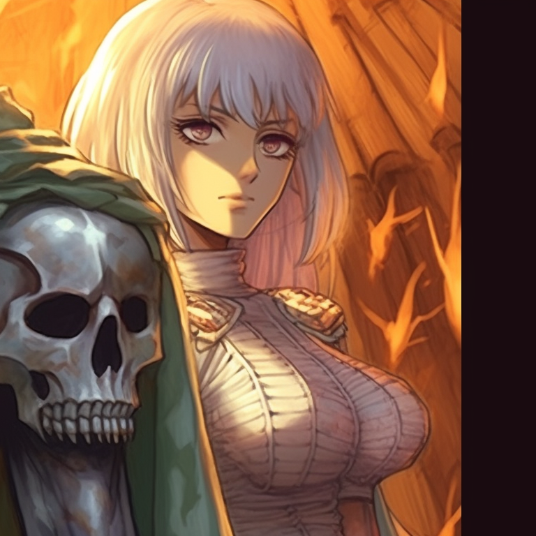 Characters displaying mystical powers, bold colors with a haunting ambiance. berserk halloween theme pfps collection pfp for discord.