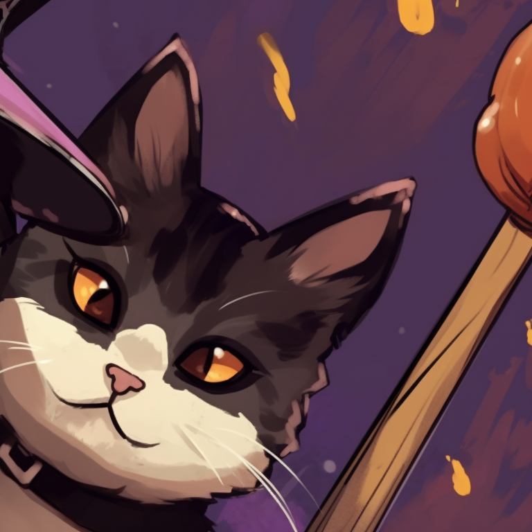 Two cat characters in witch hats, with vibrant colors and vibrant expressive eyes. matching halloween theme cat pfp pfp for discord.