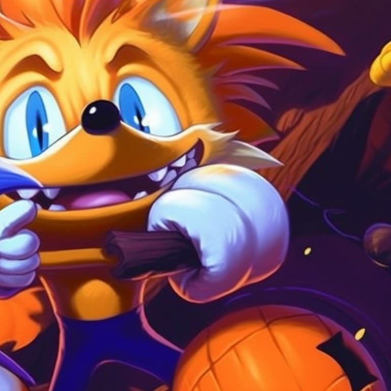 Sonic and Tails under a moonlit sky, background adorned with Halloween decorations. sonic and tails halloween theme pfp ideas pfp for discord.