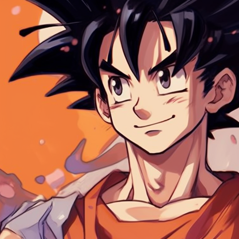 Two characters in formal attire, attention to detail in the elaborate clothing designs, warm color palette. goku and chichi matching portraits pfp for discord.