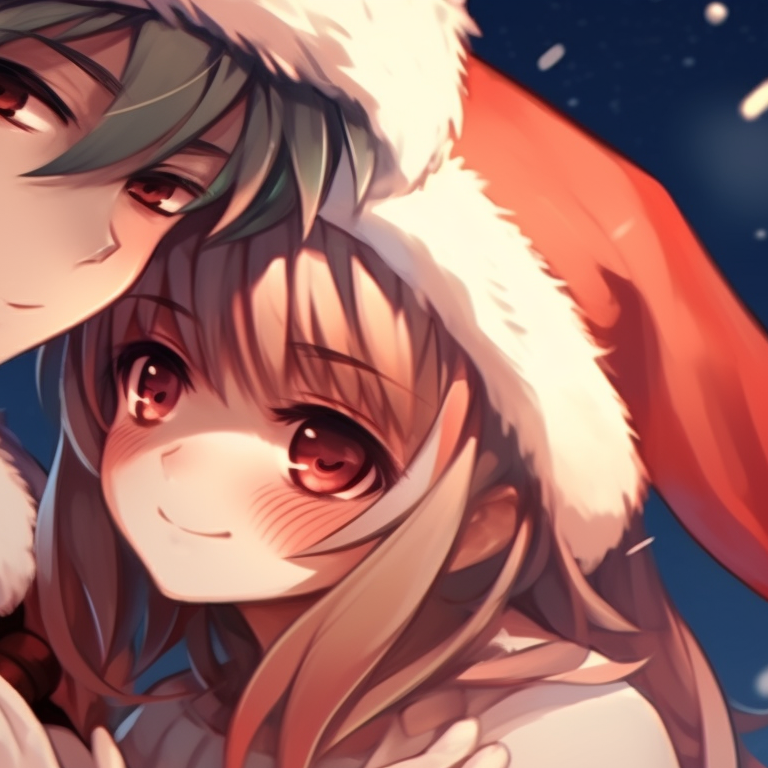 Two young characters opening presents, detailed wrapping paper designs and excitement in their faces. incredible matching christmas pfp ideas pfp for discord.